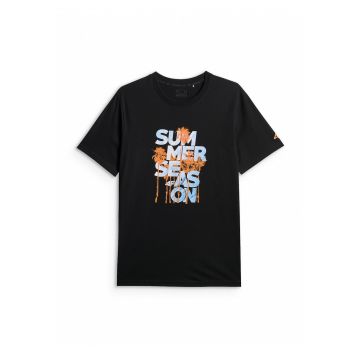 Tricou sport barbati  oversize - imprimeu vacanta - negru - 100% bumbac -