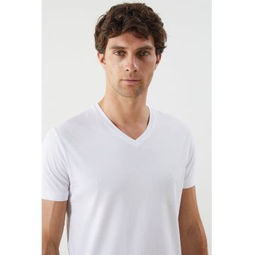 Tricou uni cu decolteu in V - Alb murdar