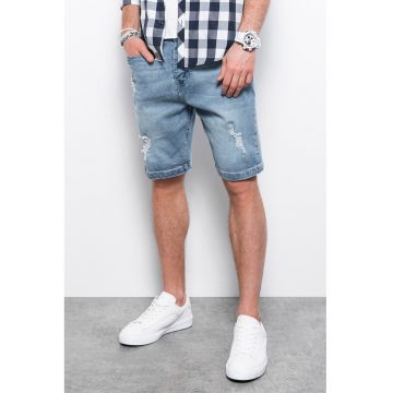 Bermude din denim cu model uni - Albastru deschis