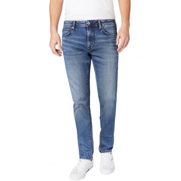 Blugi conici cu aspect decolorat Stanley - Albastru inchis/Alb murdar