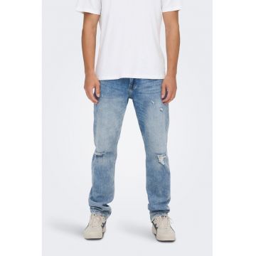 Blugi regular fit cu detalii cu aspect deteriorat - Albastru deschis
