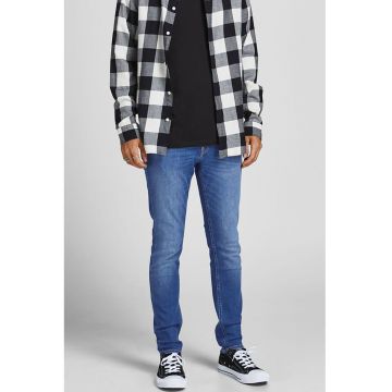 Blugi slim fit cu aspect decolorat - Albastru