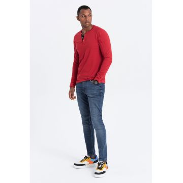 Bluza din bumbac cu fenta cu nasturi - Rosu