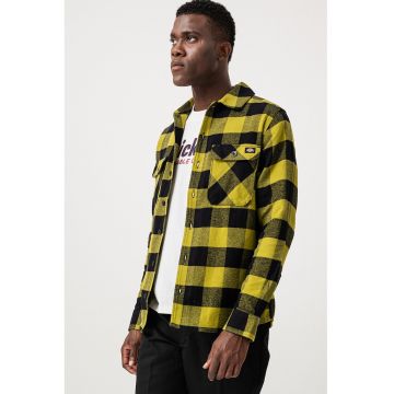 Camasa regular fit din bumbac in carouri - Negru/Verde lime