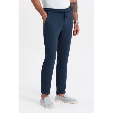 Pantaloni cu talie ajustabila si snur - Bleumarin
