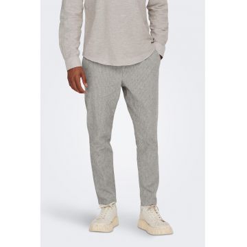 Pantaloni din amestec de in cu snur - Negru/Alb murdar