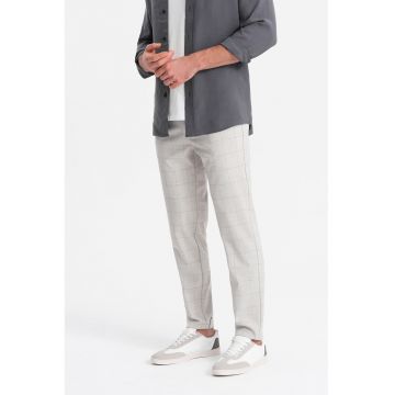 Pantaloni in carouri cu buzunare laterale - Gri deschis melange