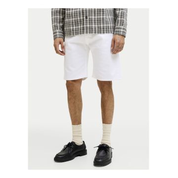 Pantaloni scurti barbati -  alb - bumbac si poliester - croiala regulara - stil casual