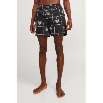 Pantaloni scurti de baie cu model tropical - Alb/Negru