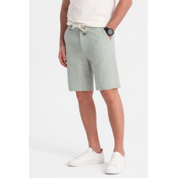 Pantaloni scurti din amestec de in cu snur - Verde pal