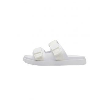 Papuci din piele cu talpa plata - Alb -