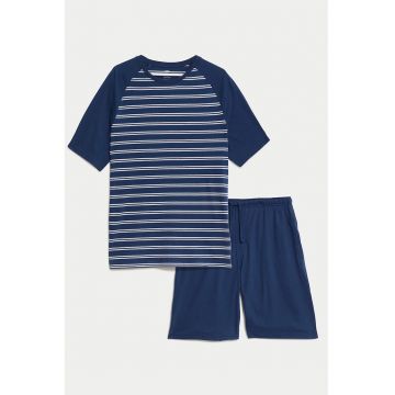 Pijama de bumbac in dungi - Bleumarin