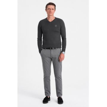 Pulover slim fit cu decolteu in V - Gri antracit