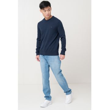 Pulover slim fit din bumbac organic - Bleumarin