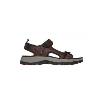 Sandale cu talpa plata si inchidere velcro Tresman-Hirano - Maro