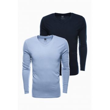 Set de bluze cu decolteu in V - 2 piese - Albastru deschis/Bleumarin