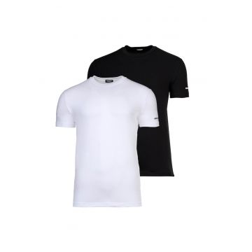 Set de tricouri cu decolteu la baza gatului - 2 piese - Alb/Negru