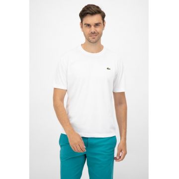 Tricou cu decolteu la baza gatului si aplicatie logo discreta - Alb