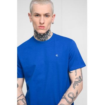 Tricou din bumbac cu decolteu la baza gatului - Albastru