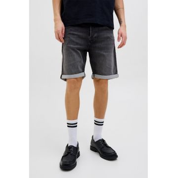 Blugi scurti cu talie joasa si aspect decolorat - Negru stins