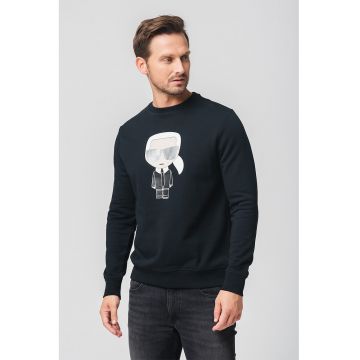 Bluza sport cu decolteu la baza gatului si imprimeu logo - Negru
