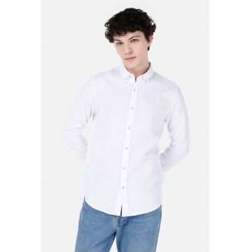 Camasa slim fit cu guler fixat cu nasturi - Alb optic