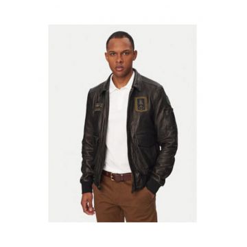 Geaca barbati -  piele naturala - negru - fermoar