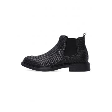 Ghete Chelsea barbatesti din piele neagra cu partea superioara impletita