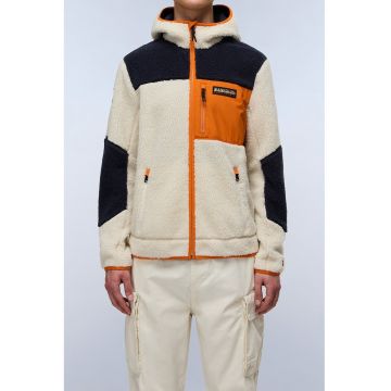 Jacheta din material teddy cu fermoar si model colorblock yupik - Albastru ultramarin/Bej deschis