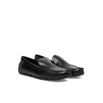 Mocasini barbati -  piele naturala - negru - plastic - material sintetic