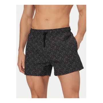 Pantaloni scurti baie barbati -  negru - poliester - imprimeu grafic