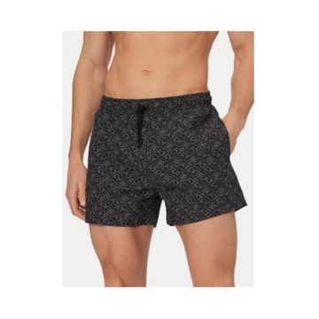 Pantaloni scurti baie barbati -  negru - poliester - imprimeu grafic