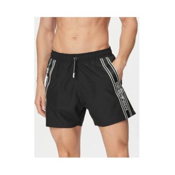Pantaloni scurti de baie barbati -  alb/negru - poliester - croiala regular fit