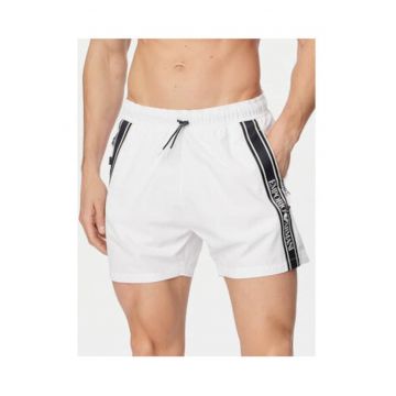 Pantaloni scurti de baie barbati -  alb/negru - poliester - croiala regular