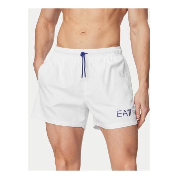 Pantaloni scurti de baie barbati  alb si albastru - poliester - uscare rapida
