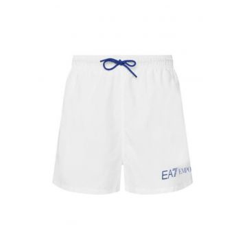 Pantaloni scurti de baie barbati  alb si albastru - poliester - uscare rapida