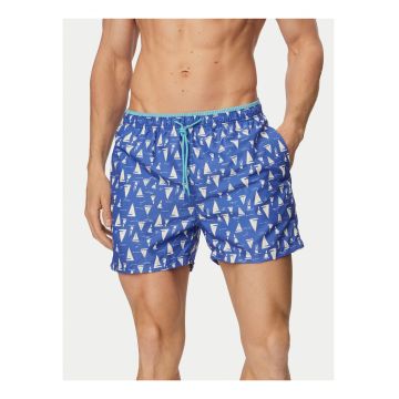 Pantaloni scurti de baie barbati -  albastru/alb - uscare rapida - poliester