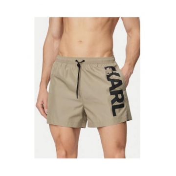 Pantaloni scurti de baie barbati -  bej/negru - poliester - croiala Regular Fit
