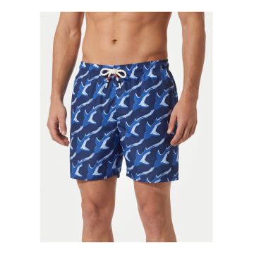 Pantaloni scurti de baie barbati -  bleumarin/alb - grafic - poliester