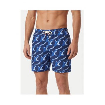 Pantaloni scurti de baie barbati -  bleumarin/alb - grafic - poliester