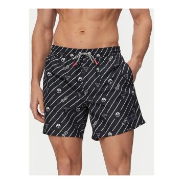 Pantaloni scurti de baie barbati -  bleumarin/alb - poliester - imprimeu grafic
