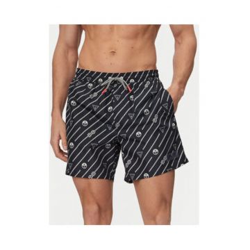 Pantaloni scurti de baie barbati -  bleumarin/alb - poliester - imprimeu grafic