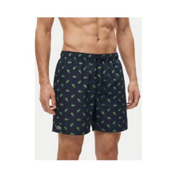 Pantaloni scurti de baie barbati -  bleumarin/verde - poliester - imprimeu grafic
