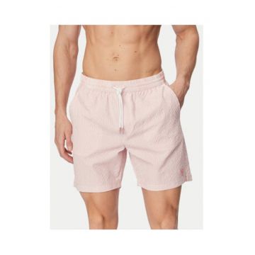Pantaloni scurti de baie barbati -  dungi - alb/roz - poliester