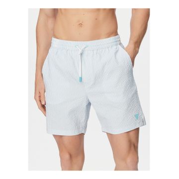 Pantaloni scurti de baie barbati -  dungi - albastru deschis - poliester