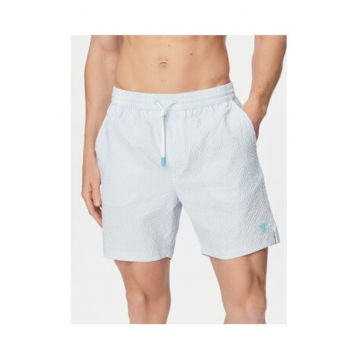 Pantaloni scurti de baie barbati -  dungi - albastru deschis - poliester