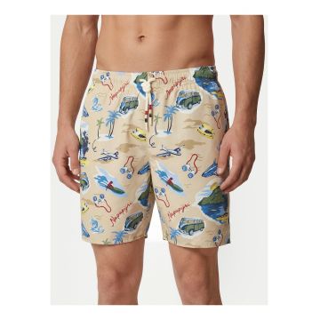 Pantaloni scurti de baie barbati -  multicolor - imprimeu grafic - poliester