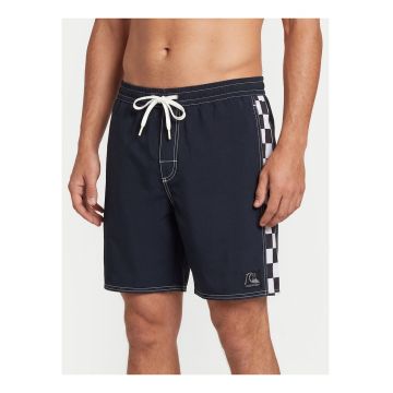 Pantaloni scurti de baie barbati -  negru/alb - poliester reciclat - croiala regular fit