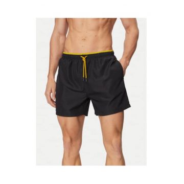 Pantaloni scurti de baie barbati -  negru - poliester - imprimeu uni