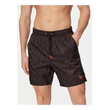 Pantaloni scurti de baie barbati -  negru/portocaliu - poliester - croiala regular fit